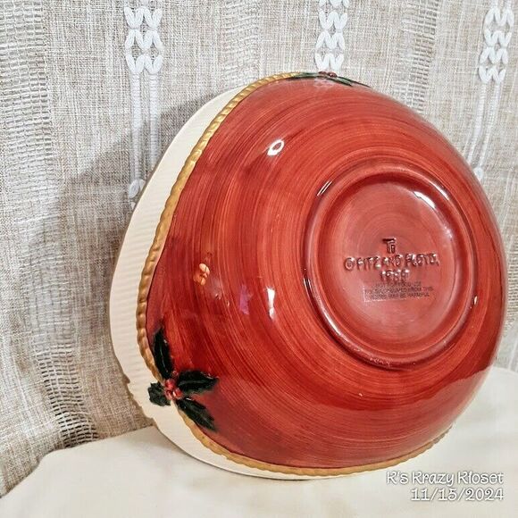 1989 Fitz & Floyd Ceramic Holiday Christmas Bowl Hand Painted Decorative Dish - Picture 9 of 12
